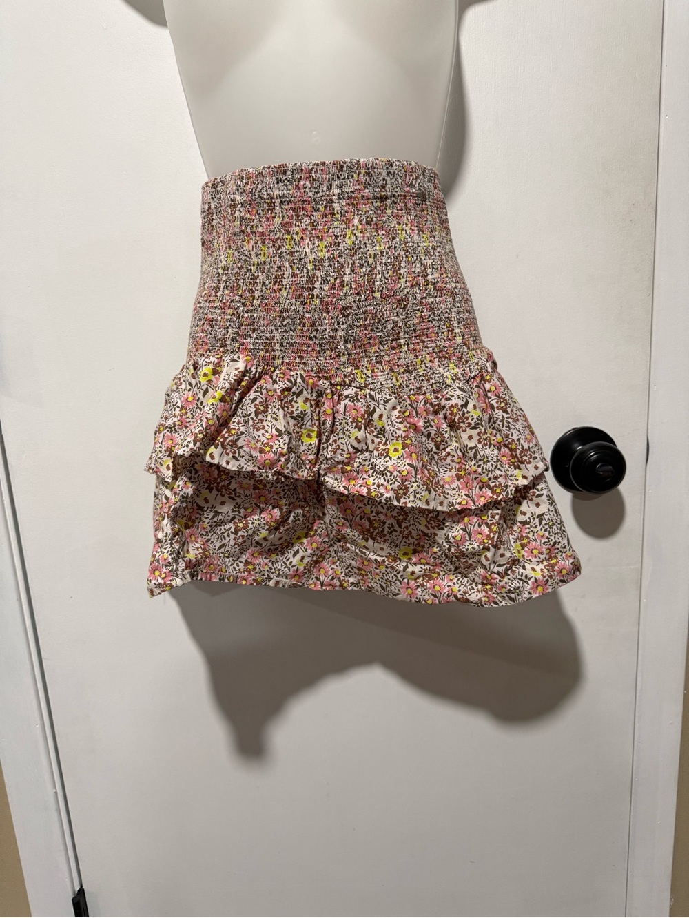 Nation LTD Pink Floral Smocked Ruffle Mini Skirt-#1424
